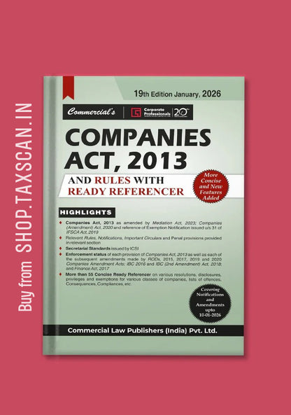 Companies Act 2013 and Rules with Ready Referencer - book cover by Commercial Law Publishers
