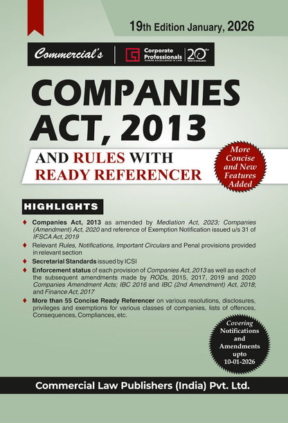 Book cover of 'Companies Act, 2013' with text and logo on a green background - shopscan