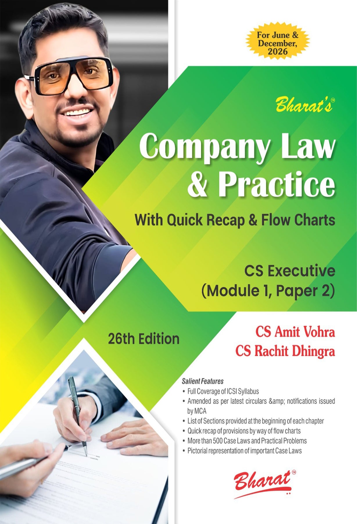 Book cover of 'Company Law & Practice' with a man and a person writing, featuring Bharat's logo. - shopscan