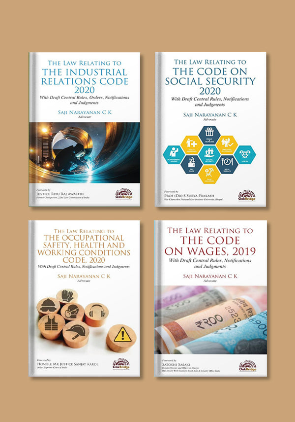 The Law Relating to The Industrial Relations Code, 2020: With Draft Central Rules, Orders, Notifications and Judgments - shopscan
 The Law Relating to The Code on Social Security, 2020: With Draft Central Rules, Notifications and Judgments - shopscan
The Law Relating to The Occupational Safety, Health and Working Conditions Code, 2020: With Draft Central Rules, Notifications and Judgments - shopscan
The Law Relating to The Code on Wages, 2019: With Draft Central Rules, Notifications and Judgments - shopscan